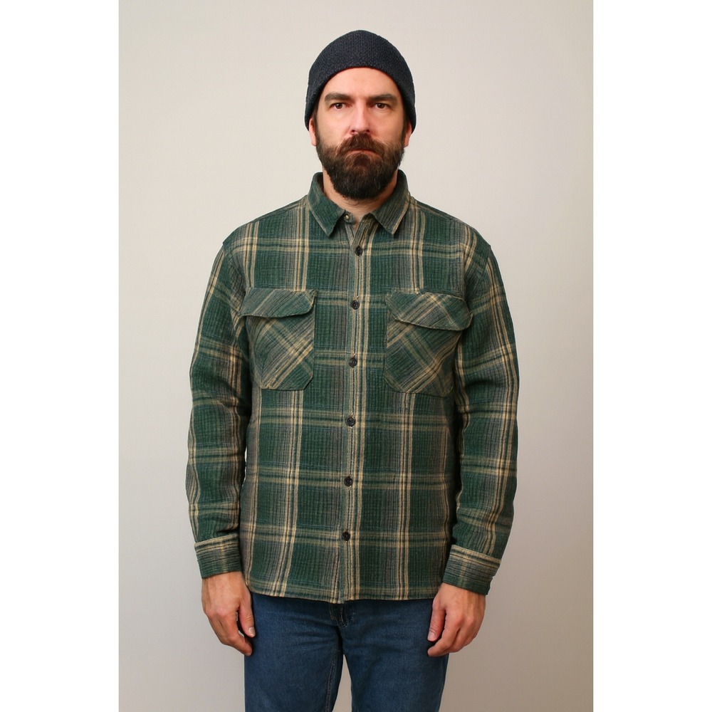 vintage field stream outdoors green plaid long sleeve work button up chorecoat L